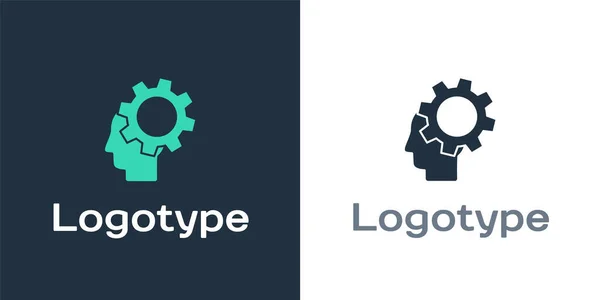 Logotype Menselijke kop met vistuig binnen pictogram geïsoleerd op witte achtergrond. Kunstmatige intelligentie. Denkende hersenen. Symbolisch werk van hersenen. Logo ontwerp template element. Vector Illustratie — Stockvector