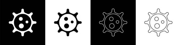 Définir l'icône Virus isolée sur fond noir et blanc. Virus Corona 2019-nCoV. Bactéries et germes, cancer cellulaire, microbes, champignons. Illustration vectorielle — Image vectorielle