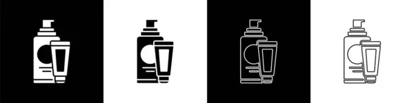 Zestaw krem lub balsam kosmetyczna ikona tubki izolowane na czarno-białym tle. Produkty do pielęgnacji ciała dla mężczyzn. Ilustracja wektora — Wektor stockowy