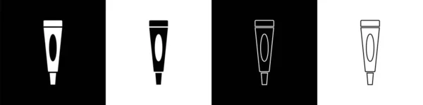 Set icône de tube cosmétique crème ou lotion isolé sur fond noir et blanc. Produits de soin du corps pour hommes. Illustration vectorielle — Image vectorielle