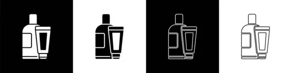 Definir Creme ou loção ícone tubo cosmético isolado em fundo preto e branco. Produtos de cuidados com o corpo para homens. Ilustração vetorial — Vetor de Stock
