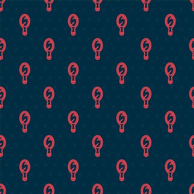 Kırmızı çizgi. El aynası simgesi. Siyah arkaplanda kusursuz desen var. Vektör İllüstrasyonu