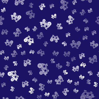 Beyaz Batı posta arabası ikonu mavi arka planda kusursuz desen izole etti. Vektör İllüstrasyonu