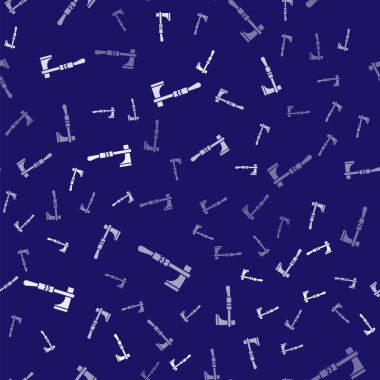 Beyaz Amerikan yerlilerinin balta ikonu mavi arka planda izole edilmiş kusursuz desen. Vektör İllüstrasyonu