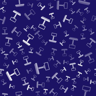 Beyaz Ölçekli simge mavi arkaplanda izole edilmiş pürüzsüz desen. Lojistik ve teslimat. Dağıtım paketinin ağırlığı bir ölçekte. Vektör İllüstrasyonu