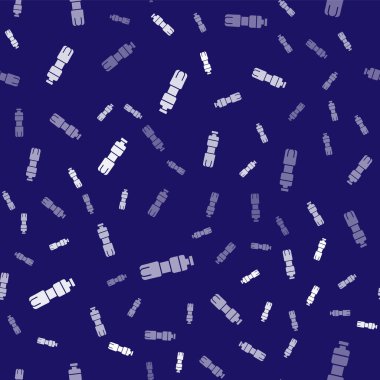 Beyaz su ikonu şişesi mavi arka planda izole edilmiş pürüzsüz desen. Soda su içme tabelası. Vektör İllüstrasyonu