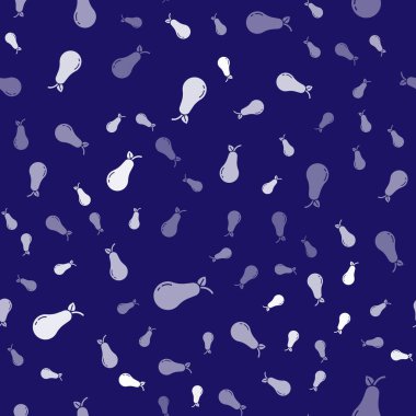 Beyaz Armut simgesi mavi arkaplandaki kusursuz deseni izole etti. Yaprak sembollü meyve. Vektör İllüstrasyonu