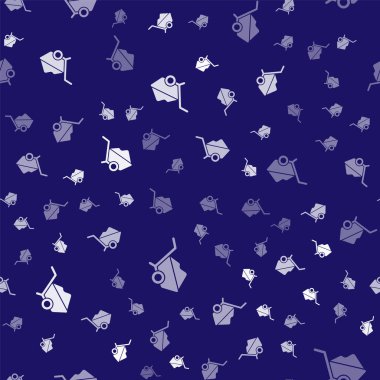 Toprak ikonlu beyaz el arabası mavi arka planda iz bırakmış. Alet edevat. Tarım arabası tekerlek çiftliği. Vektör İllüstrasyonu