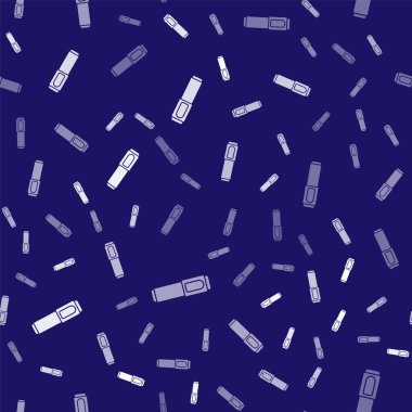 Beyaz İşaretli kalem simgesi mavi arkaplanda izole edilmiş. Vektör İllüstrasyonu