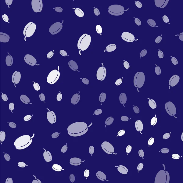 Weißes Pflaumenfrucht Symbol Isoliert Nahtlose Muster Auf Blauem Hintergrund Vektorillustration — Stockvektor