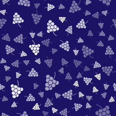 Üzüm sembolü simgesi olan beyaz kumarhane kumar makinesi mavi arka planda izole edilmiş dikişsiz desen. Kumar oyunları. Vektör İllüstrasyonu