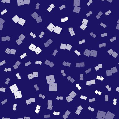 Beyaz Oyun zar simgesi mavi arkaplanda izole edilmiş pürüzsüz desen. Kumarhane kumarı. Vektör İllüstrasyonu