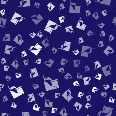 Beyaz Atık Su ikonu mavi arka planda izole edilmiş kusursuz desen. Kanalizasyon borusu. Borudan nehre sıvı akıyor. Vektör İllüstrasyonu