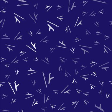 Beyaz Uçak İniş ikonu mavi arka planda izole edilmiş pürüzsüz desen. Uçak taşıma sembolü. Vektör İllüstrasyonu