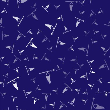 Beyaz Koni Meteoroloji Rüzgâr Gülü ikonu mavi arka planda izole edilmiş pürüzsüz desen. Rüzgâr Sock rüzgarın yönünü ve gücünü gösteriyor. Vektör İllüstrasyonu