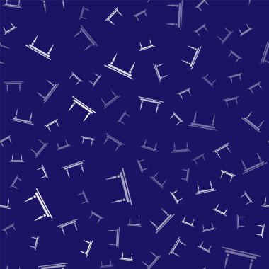 Beyaz ahşap masa simgesi mavi arka planda izole edilmiş pürüzsüz desen. Vektör İllüstrasyonu