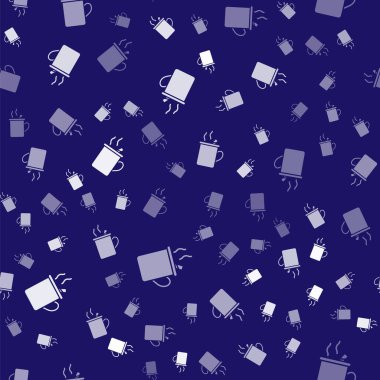 Beyaz şarap ve bir bardak içki ve malzeme ikonu mavi arka planda izole edilmiş pürüzsüz desen. Tarçın çubuğu, karanfil, limon dilimi. Vektör İllüstrasyonu