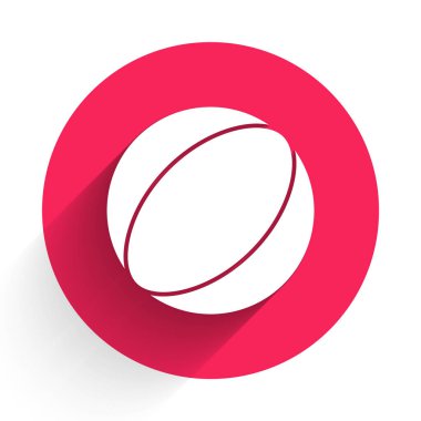 Beyaz Sahildeki uzun gölgeli top ikonu. Kırmızı daire düğmesi. Vektör İllüstrasyonu