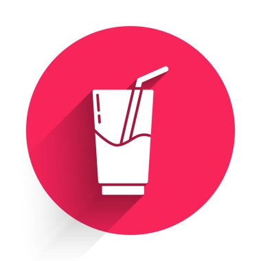 Beyaz kokteyl ve alkol ikonu uzun gölgeli. Kırmızı daire düğmesi. Vektör İllüstrasyonu