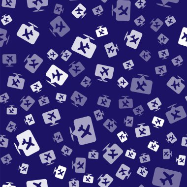 Uçak seyahat ikonuna sahip beyaz konuşma balonu mavi arka planda izole edilmiş pürüzsüz desen. Uçak nakil işareti. Tatil sembolü. Vektör İllüstrasyonu