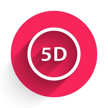 Beyaz 5D sanal gerçeklik ikonu uzun gölgeli izole edilmiş. Büyük üç boyutlu bir logo. Kırmızı daire düğmesi. Vektör İllüstrasyonu