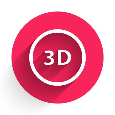 Beyaz 3D kelime simgesi uzun gölgeli. Kırmızı daire düğmesi. Vektör İllüstrasyonu