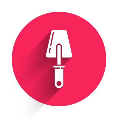 Beyaz Şövalye simgesi uzun gölgeli izole edilmiş. Kırmızı daire düğmesi. Vektör İllüstrasyonu