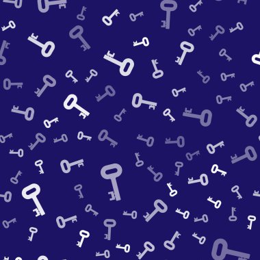 Beyaz Eski anahtar simgesi mavi arkaplanda izole edilmiş pürüzsüz desen. Vektör İllüstrasyonu