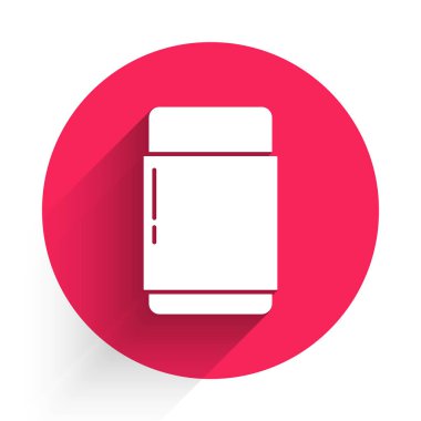 Beyaz silgi ya da uzun gölgeli plastik ikon. Kırmızı daire düğmesi. Vektör İllüstrasyonu