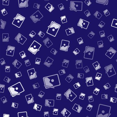 Beyaz Grafik Tableti simgesi mavi arkaplanda izole edilmiş. Vektör İllüstrasyonu