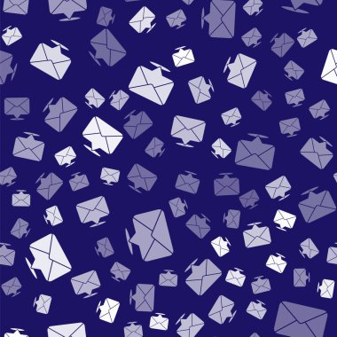 Beyaz Zarf simgesi mavi arkaplanda izole edilmiş kusursuz desen. E- posta mektup sembolü. Vektör İllüstrasyonu