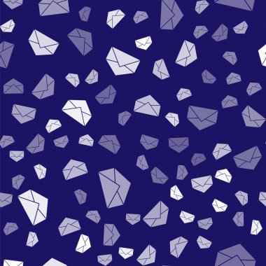 Beyaz Zarf simgesi mavi arkaplanda izole edilmiş kusursuz desen. E- posta mektup sembolü. Vektör İllüstrasyonu