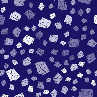 Beyaz Zarf simgesi mavi arkaplanda izole edilmiş kusursuz desen. E- posta mektup sembolü. Vektör İllüstrasyonu