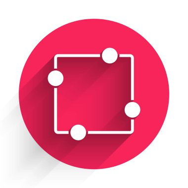 Beyaz Elektrik devre şeması simgesi uzun gölgeli izole edildi. Devre kartı. Kırmızı daire düğmesi. Vektör İllüstrasyonu