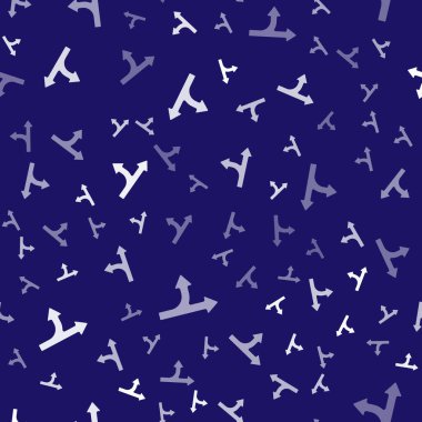 Beyaz Yol trafik tabelası. İşaret direği simgesi mavi arkaplanda izole edilmiş kusursuz desen. İşaretçi sembolü. İzole sokak bilgi levhası. Yön tabelası. Vektör İllüstrasyonu