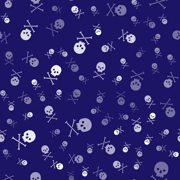 White Skull Crossbones Icon Isolated Seamless Pattern Blue Background Vector — Stock Vector