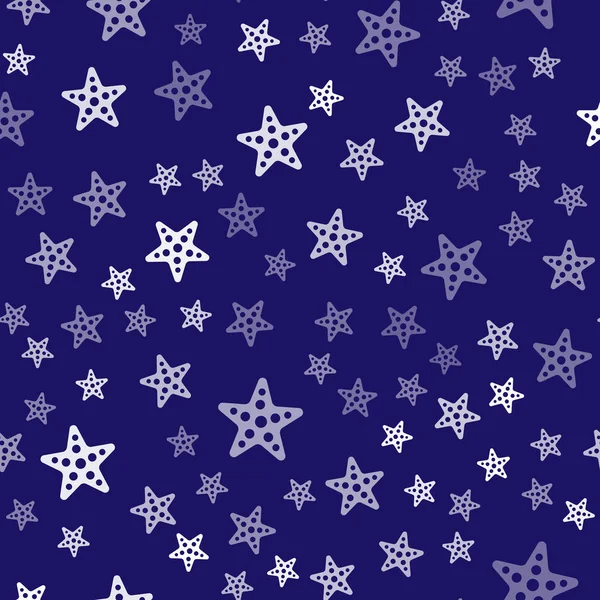 Ícone Starfish Branco Isolado Padrão Sem Costura Fundo Azul Ilustração — Vetor de Stock