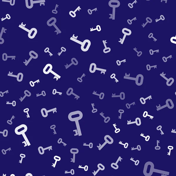 Beyaz Eski anahtar simgesi mavi arkaplanda izole edilmiş pürüzsüz desen. Vektör İllüstrasyonu
