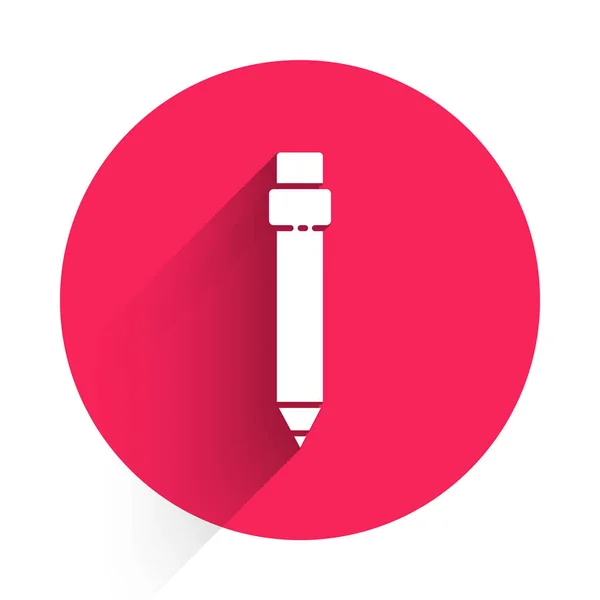 Crayon Blanc Avec Icône Gomme Isolée Avec Une Ombre Longue — Image vectorielle