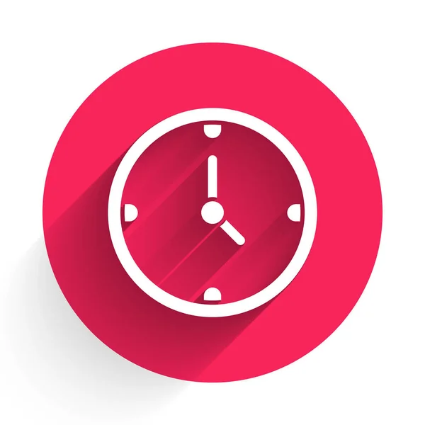 白色时钟图标与很长的阴影隔离 时间的象征 红圈按钮病媒图解 — 图库矢量图片