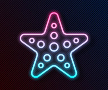 Parlayan neon hattı Denizyıldızı simgesi siyah arkaplanda izole edildi. Vektör İllüstrasyonu