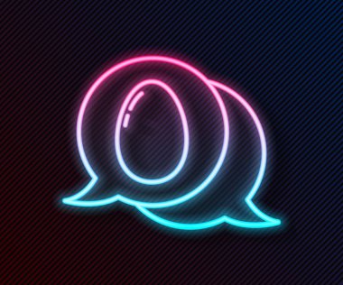 Siyah arka planda paskalya yumurtası ikonu olan parlak neon hattı konuşma balonu. Mutlu Paskalyalar. Vektör İllüstrasyonu