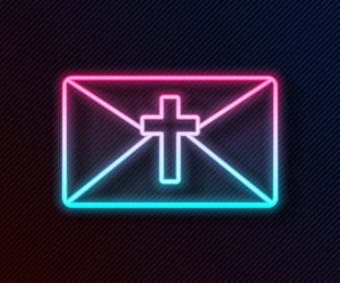 Siyah zemin üzerinde Mutlu Paskalya ikonu olan parlak neon çizgili tebrik kartı. Kutlama için davetiye ya da tebrik kartı şablonu. Vektör İllüstrasyonu