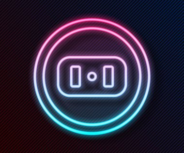 Parlayan neon hattı elektrik çıkış simgesi siyah arkaplanda izole edildi. Elektrik prizi. Rosette sembolü. Vektör İllüstrasyonu