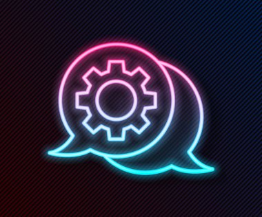 Parlayan neon hattı konuşma balonu sohbet simgesi siyah arkaplanda izole edildi. İleti simgesi. İletişim ya da yorum sohbet sembolü. Vektör İllüstrasyonu