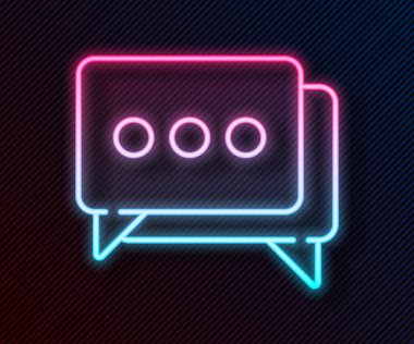 Parlayan neon hattı konuşma balonu sohbet simgesi siyah arkaplanda izole edildi. İleti simgesi. İletişim ya da yorum sohbet sembolü. Vektör İllüstrasyonu