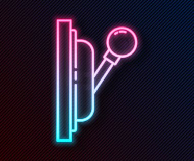 Parlayan neon hattı elektrik panel simgesi siyah arkaplanda izole edildi. Kolu değiştir. Vektör İllüstrasyonu