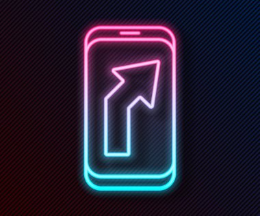 Şehir haritası yön bulma simgesinin parlayan neon hattı bilgileri siyah arkaplanda izole edildi. Mobil Uygulama Arayüzü tasarımı. Coğrafi konsept. Vektör İllüstrasyonu