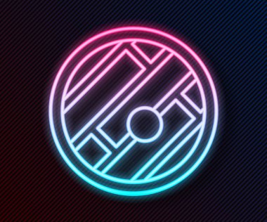 Parlayan neon çizgisi Katlanmış harita konum simgesi simgesi siyah arkaplanda izole edildi. Vektör İllüstrasyonu