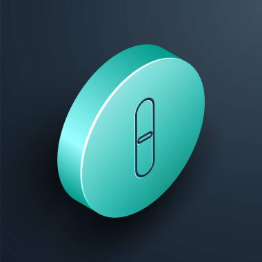Isometric satır Nail dosya simgesi siyah arkaplanda izole edildi. Manikür aleti. Turkuaz daire düğmesi. Vektör İllüstrasyonu